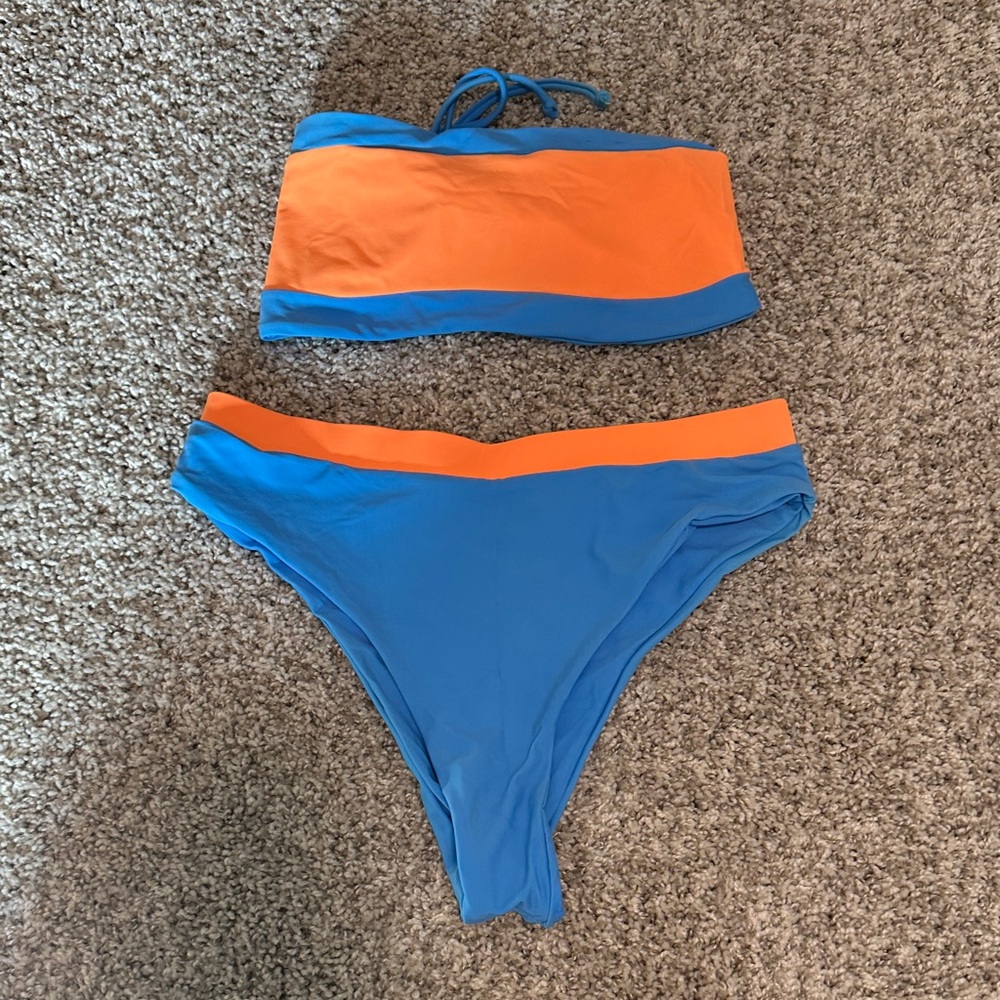 Zaful Blue and Orange Bandeau Bikini Set